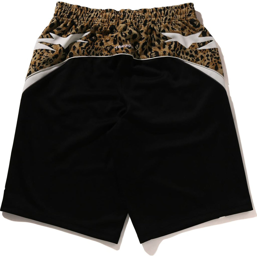WILD LEOPARD PATTERN KNEE LENGTH OVERSIZED FIT TRACK SHORTS MENS